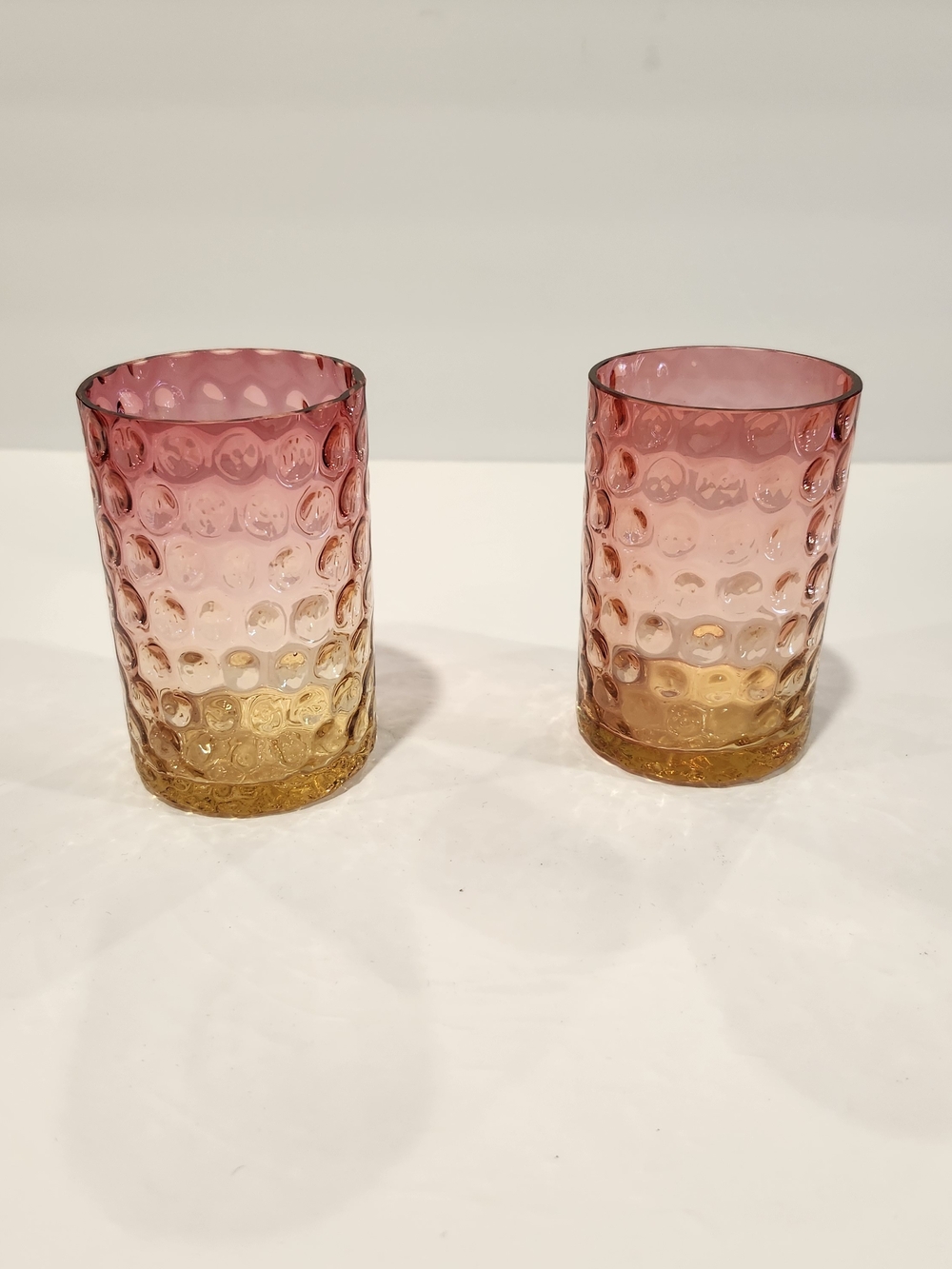 Set Of 2 Vintage Cranberry Amberina Tumblers